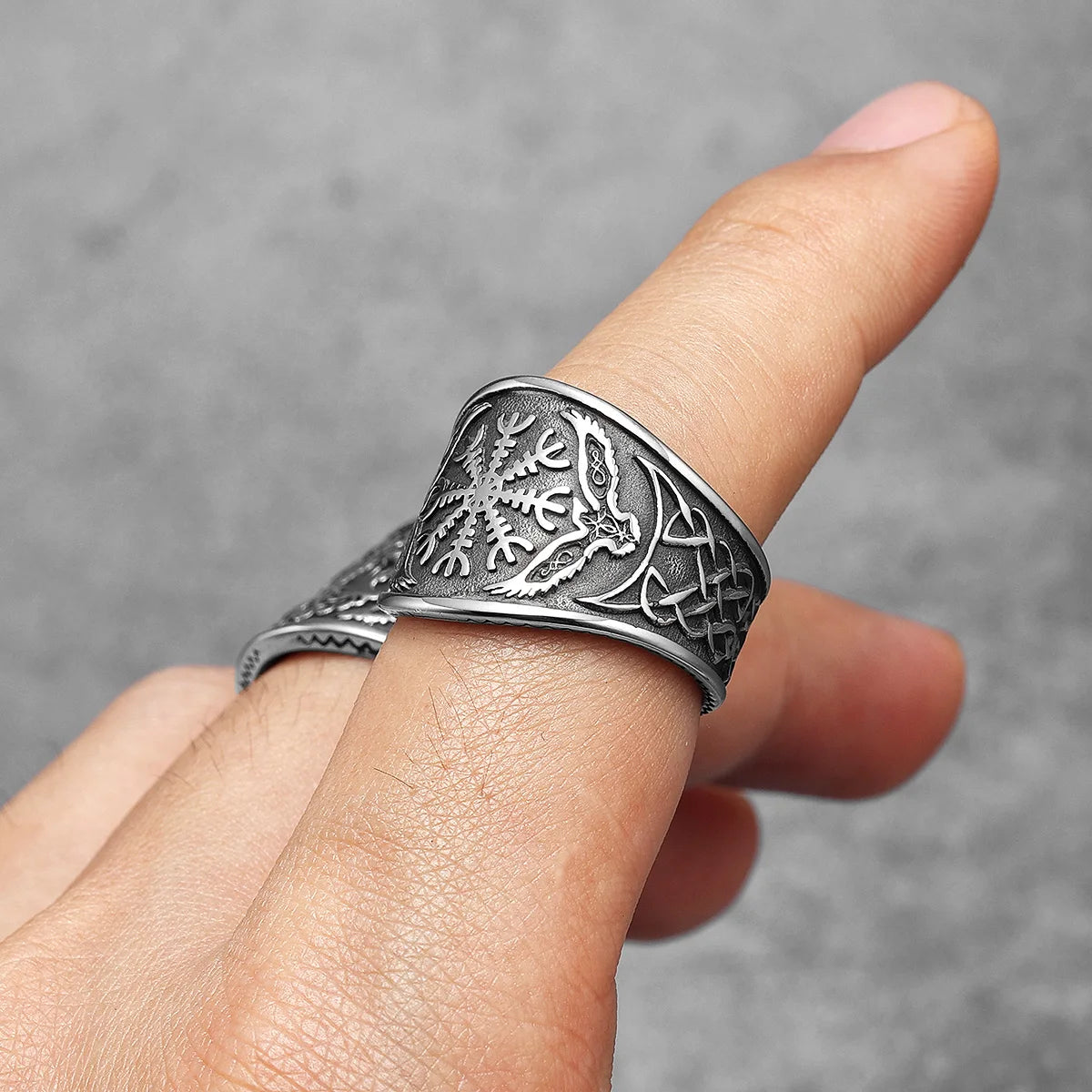 Viking Tree of Life Ring Stainless Steel Vegvisir Compass Men Rings Rock Retro for Male Rider Jewelry Creativity Gift Wholesale