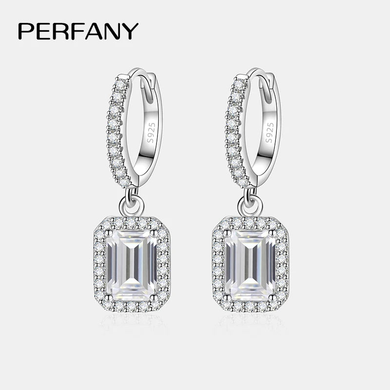 PERFANY Radiant Emerald Cut Moissanite Earrings for Women S925 Pure Silver Laboratory Cultivated Diamonds Luxury Wedding Jewelry