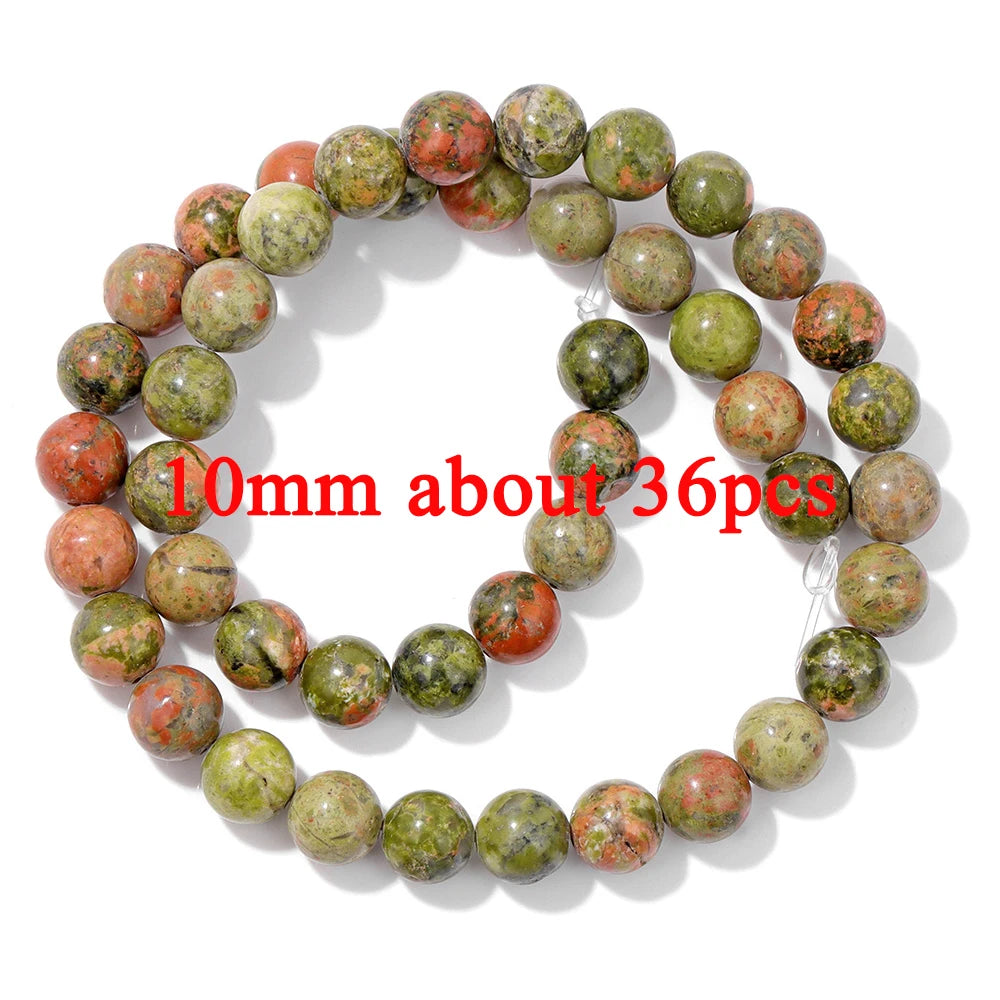 Wholesale Natural Unakite Stone Bead Green Jasper Loose Spacer Beads For Jewelry Making DIY Bracelet Necklace Accessories Supply
