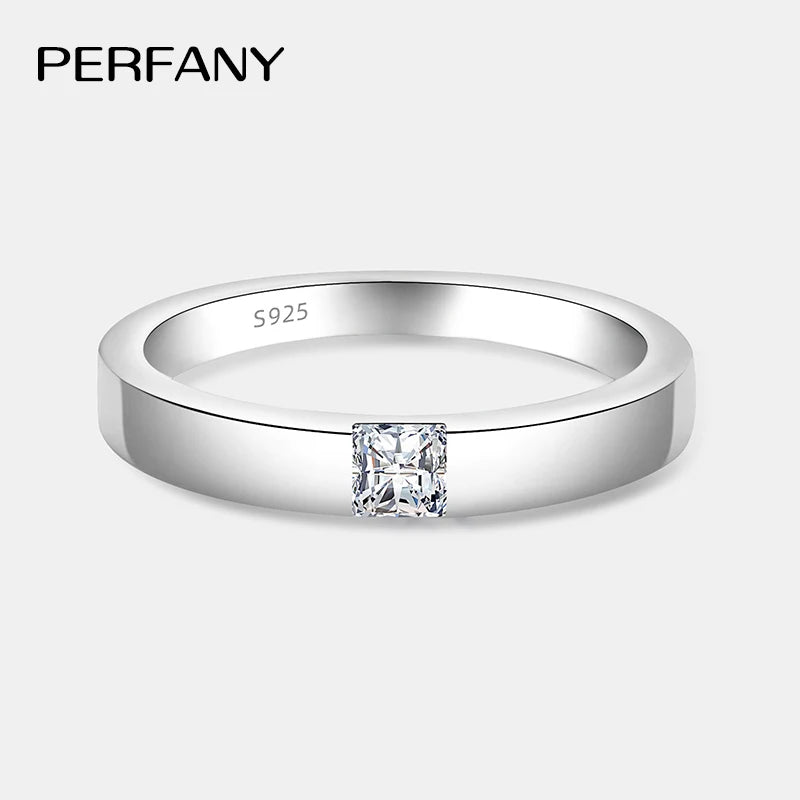 PERFANY 0.3CT Princess Square Cut Moissanite Ring for Men and Women S925 Pure Silver Laboratory Diamond Couple Wedding Jewelry