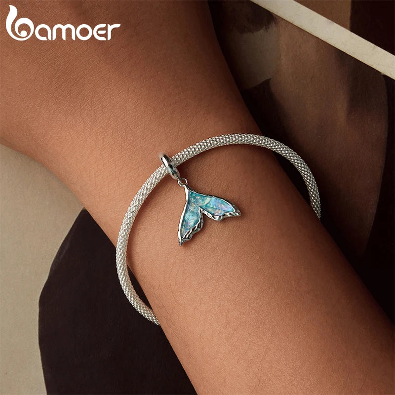 BAMOER Solid 925 Sterling Silver Mermaid Tail Pendant fit Original Bracelet DIY Bamoer Charm for Jewelry Making SCC2911