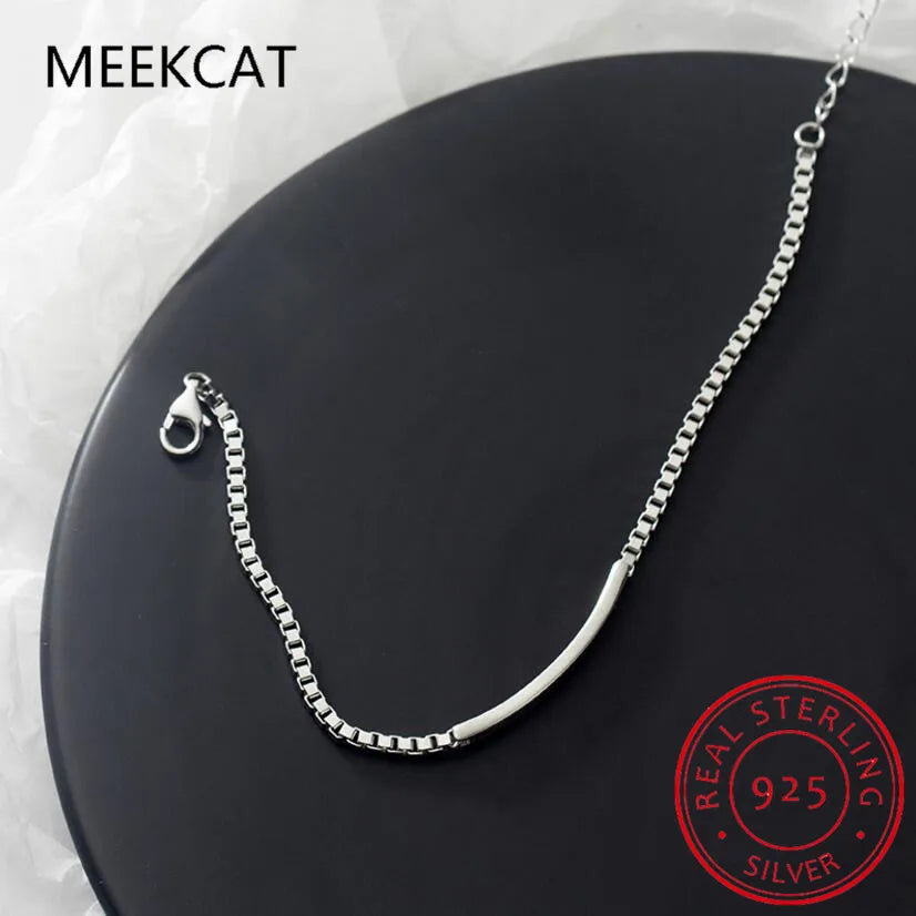 Authentic 925 Sterling Silver Fashion Arc Curved Piece Box Chain Bracelet for Women Wedding Party S925 Jewelry Pulseiras DA1173