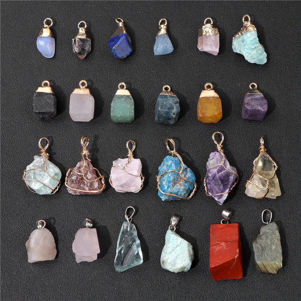 5pcs Natural Rough Stone Pendant Irregular Shape Healing Amethysts Labradorite Agat Quartz Pendants For DIY Handmade Necklace