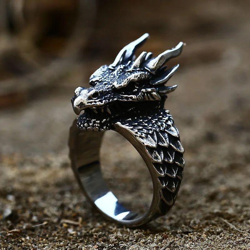 Beier New Fashion Domineering retro Cool Big Head Stainless Steel Animal Personality Huge Dragon Animal Ring BR8-890