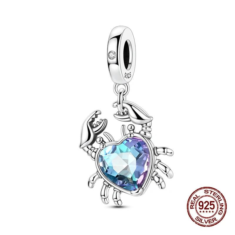Summer 925 Sterling Silver Luminous Ocean Pendants Crab Whale Shark Charms Beads Fit 925 Original Bracelet Fine DIY Jewelry Gift