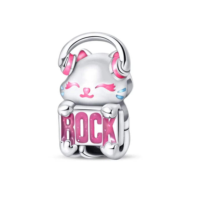 Romantic Music Charms Beads 925 Sterling Silver Piano Violin Red Guitar Punk Saxophone Pendants Fit Qikaola Bracelet DIY Jewelry