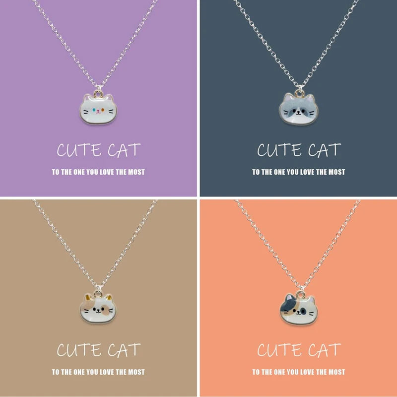 New Trendy Cute Enamel Cat Pendant Necklace For Women Exquisite Cartoon Kitten Metal Chain Choker Party Friendship Jewelry Gifts