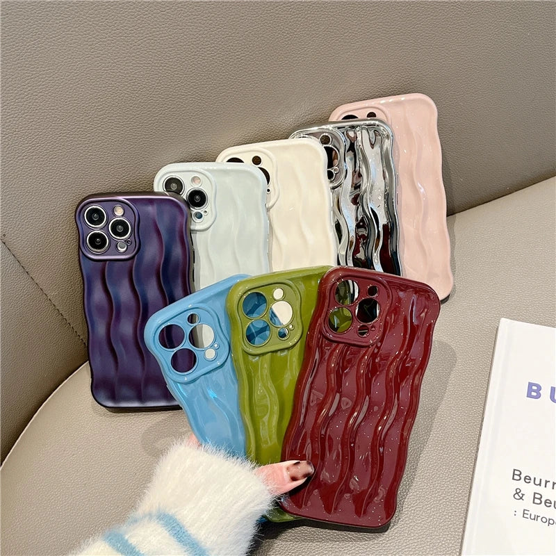 Electroplated Wavy Pattern Phone Case For iPhone 11 12 13 14 15 Pro Max
