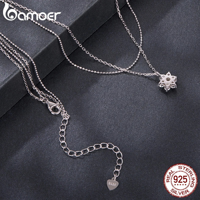 BAMOER Doppelreihige Moissanit-Halskette für Damen, Anhänger aus 925er Sterlingsilber mit Schneeflockenmotiv – ein bezauberndes Wintergeschenk