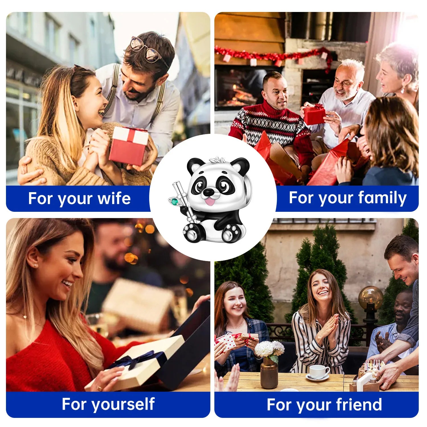 PANPOKI 925 Sterling Silver Cute Panda Animal Beads Original Pendants Bracelet Charm Jewelry Party DIY Trendy Gifts