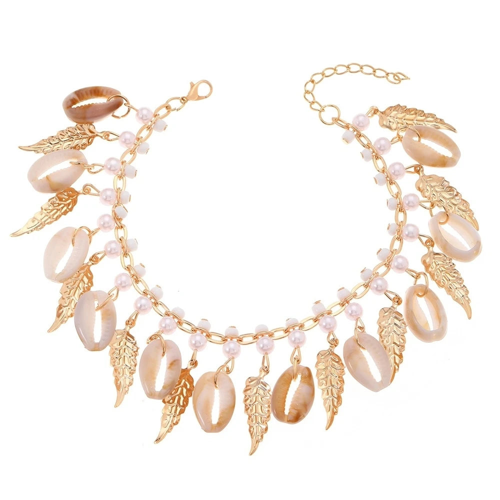 1 Piece Bohemian Vacation Foot Bracelet Jewelry Trendy Fashion Beach Shell Leaf Tassel Anklet Women's Ankle Accessories