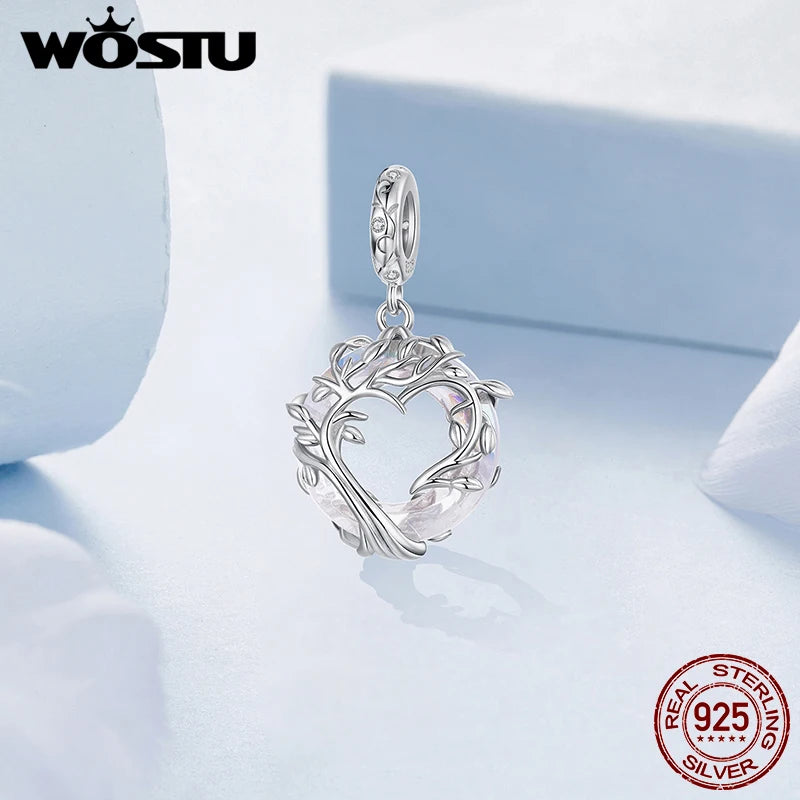 WOSTU 925 Sterling Silver Tree of Life Pendant Necklace For Women, Circle Rainbow Crystal Neckalce For Girls mom Family Gift
