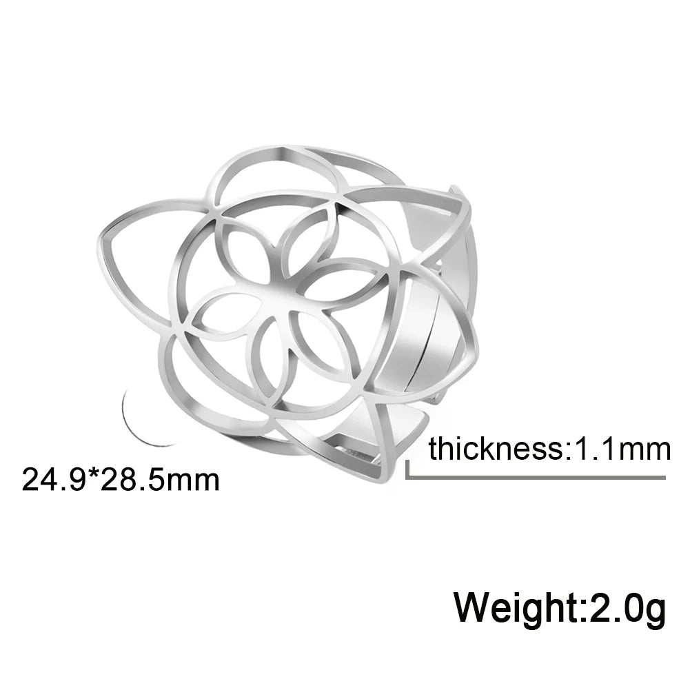 Unift Scared Geometry Flower of Life Ring Adjustable Stainless Steel Ring Men Women Accessories Vintage Filigree Viking Jewelry - Madeinsea©