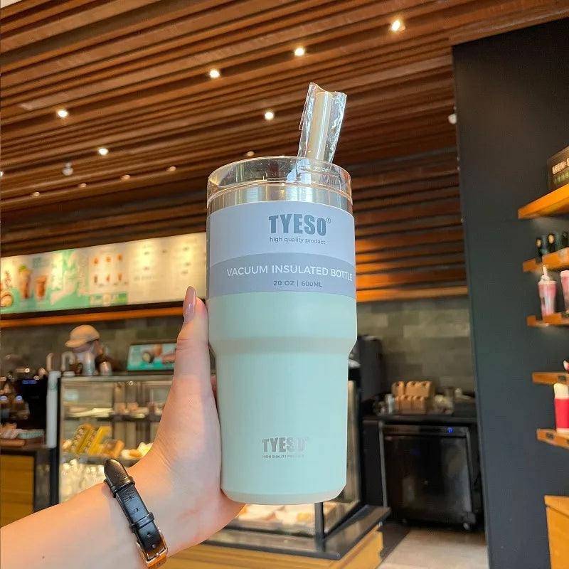 Tyeso 600/890ML Stainless Steel Coffee Mug With Straw Car Water Bottle Vacuum Flask Tumbler Insulated Cup Double Thermos Bottle