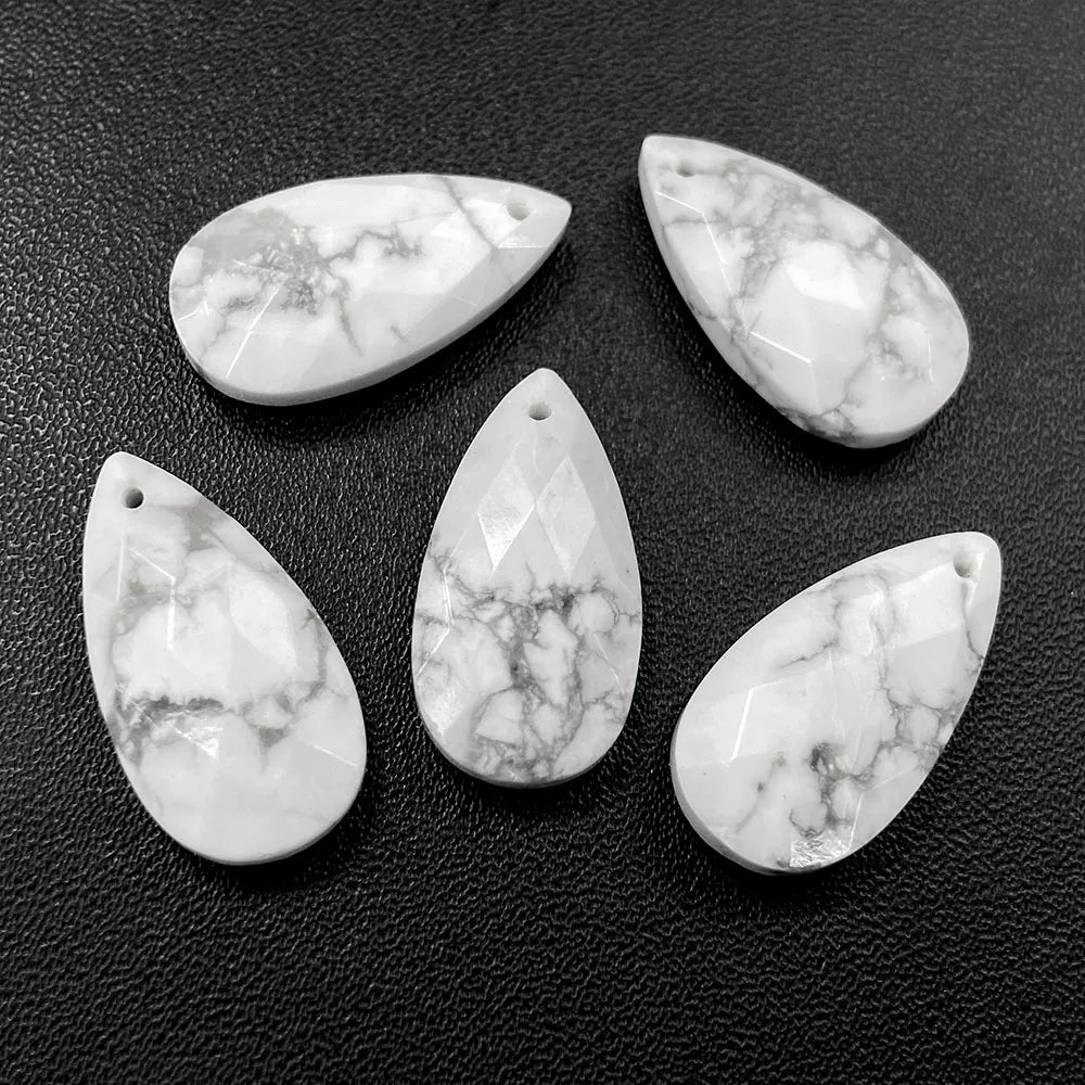 2PCS Natural Water Drop Stone Pendant 13X25mm Faceted Howlite Tiger Eye Amazonite Charms For Jewelry Making Necklace Earring DIY