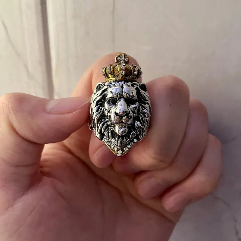 Retro Crown Lion Ring For Men Silver Color Punk Gothic Adjustable Open Ring Rock Hip Hop Handmade Jewelry Accessories Man Gift - Madeinsea©