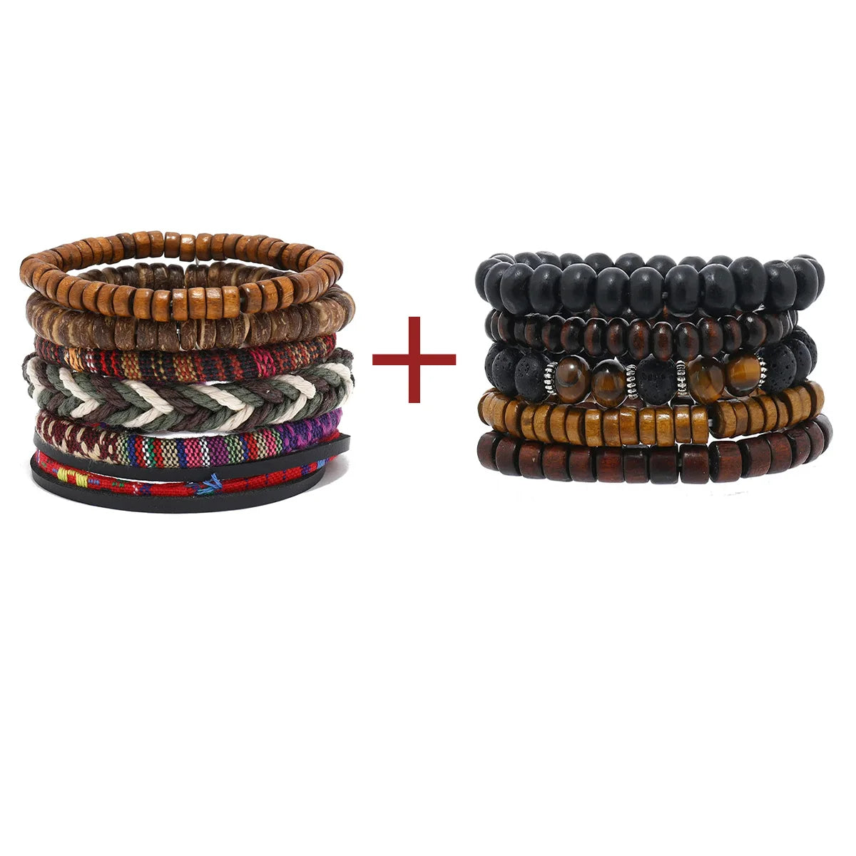 4Pcs/ Set Braided Wrap Leather Bracelets for Men Vintage Life Tree Rudder Charm Wood Beads Ethnic Tribal Wristband Rope Bracelet