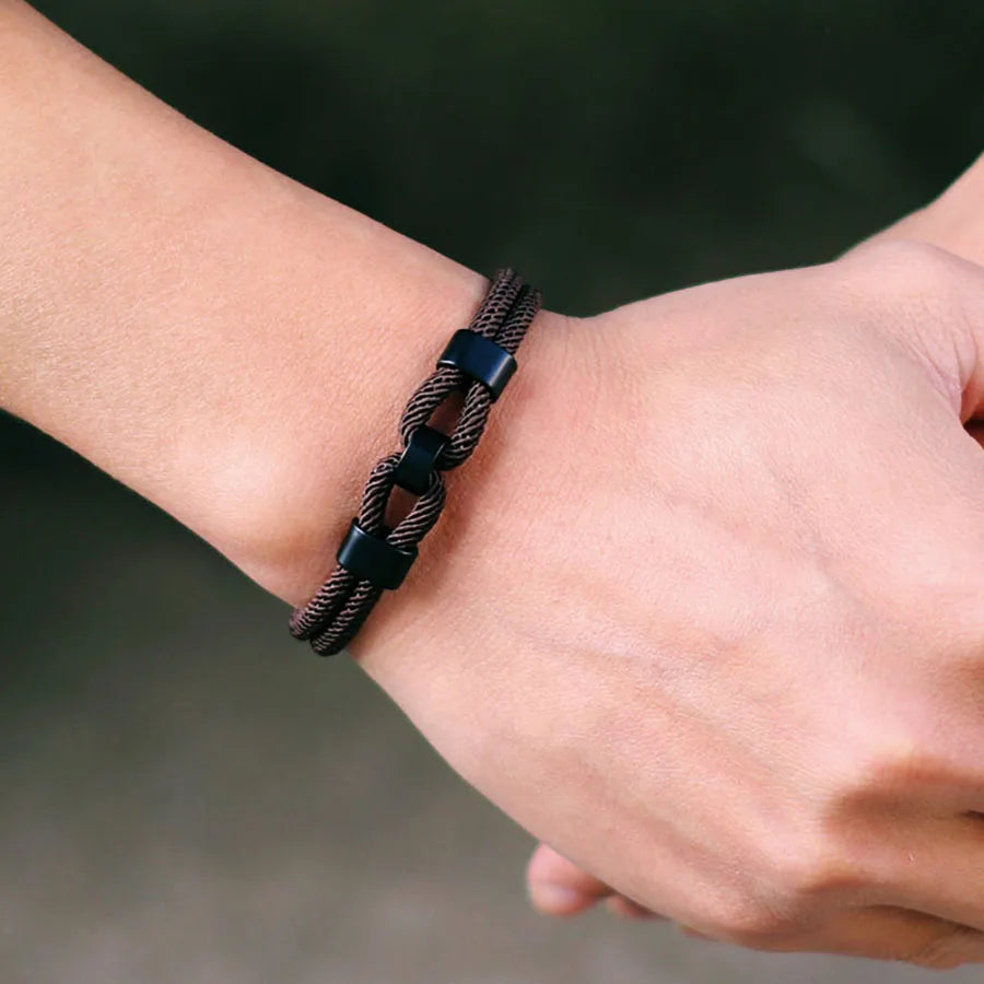 Nouveau bracelet élégant à nœud pour homme, boucle magnétique noire, corde, cadeaux pour lui, bracelet nautique, bijoux enveloppants