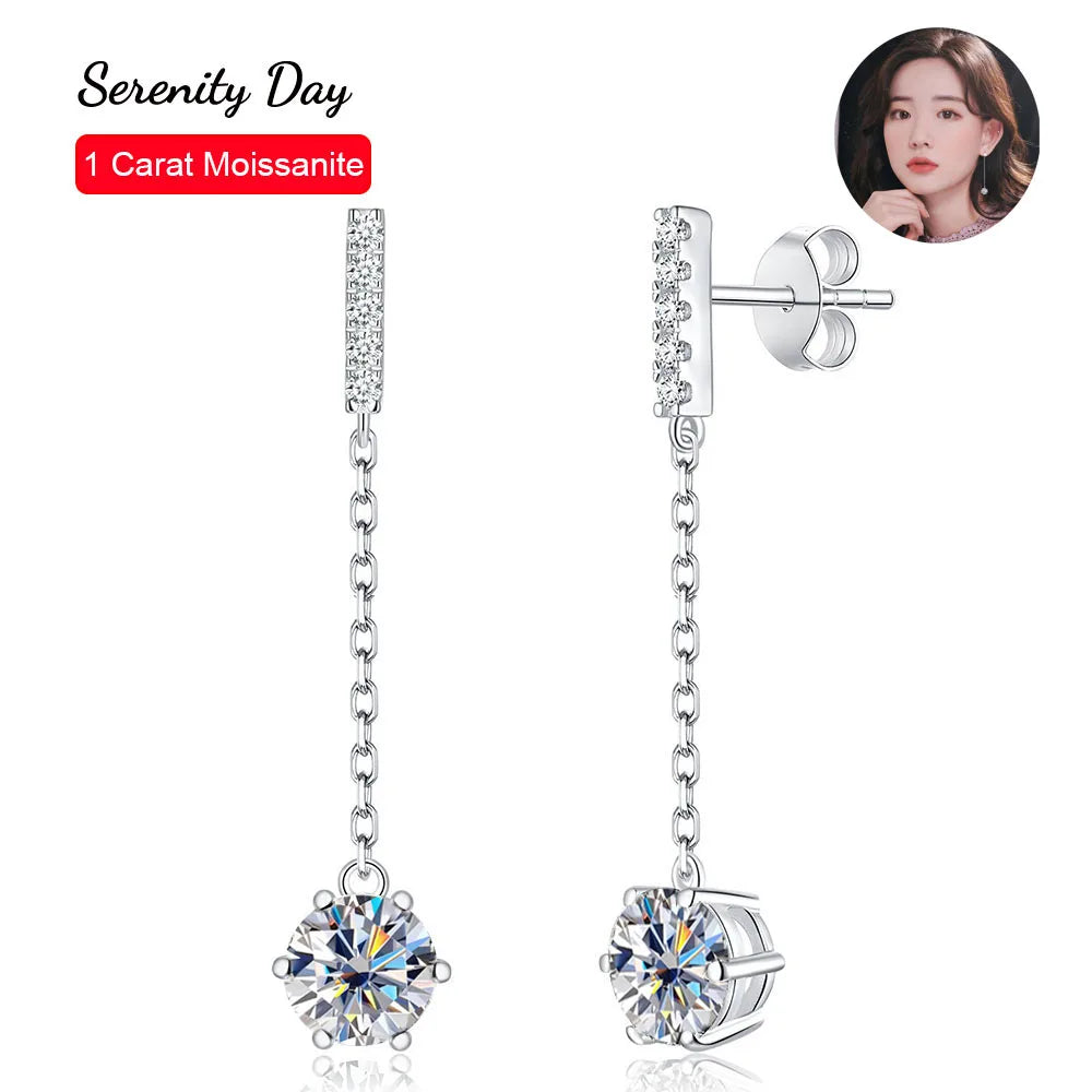 Serenity Six-claw 5mm 6.5mm D Moissanite Tassel Earrings Women Anniversary Gift S925 Sterling Silver Drop Earring Fine Jewelry - Madeinsea©