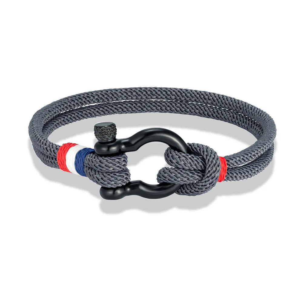 MKENDN New Black Stainless Steel Shackle Buckle Men Women Handmade Woven Double-Layer Design France Flag Couple Jewelry Gifts - Madeinsea©
