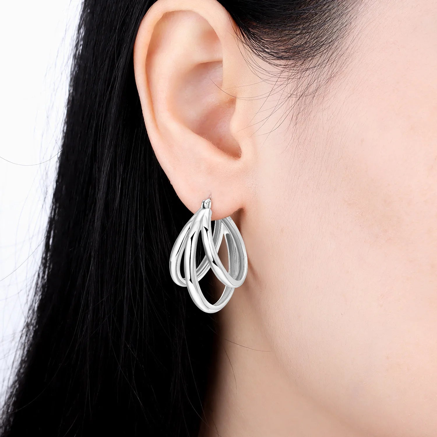 PANPOKI Original 925 Sterling Silver French Style Three Ring Earrings Women Hoop Earring Anniversary Jewelry Trendy Gifts
