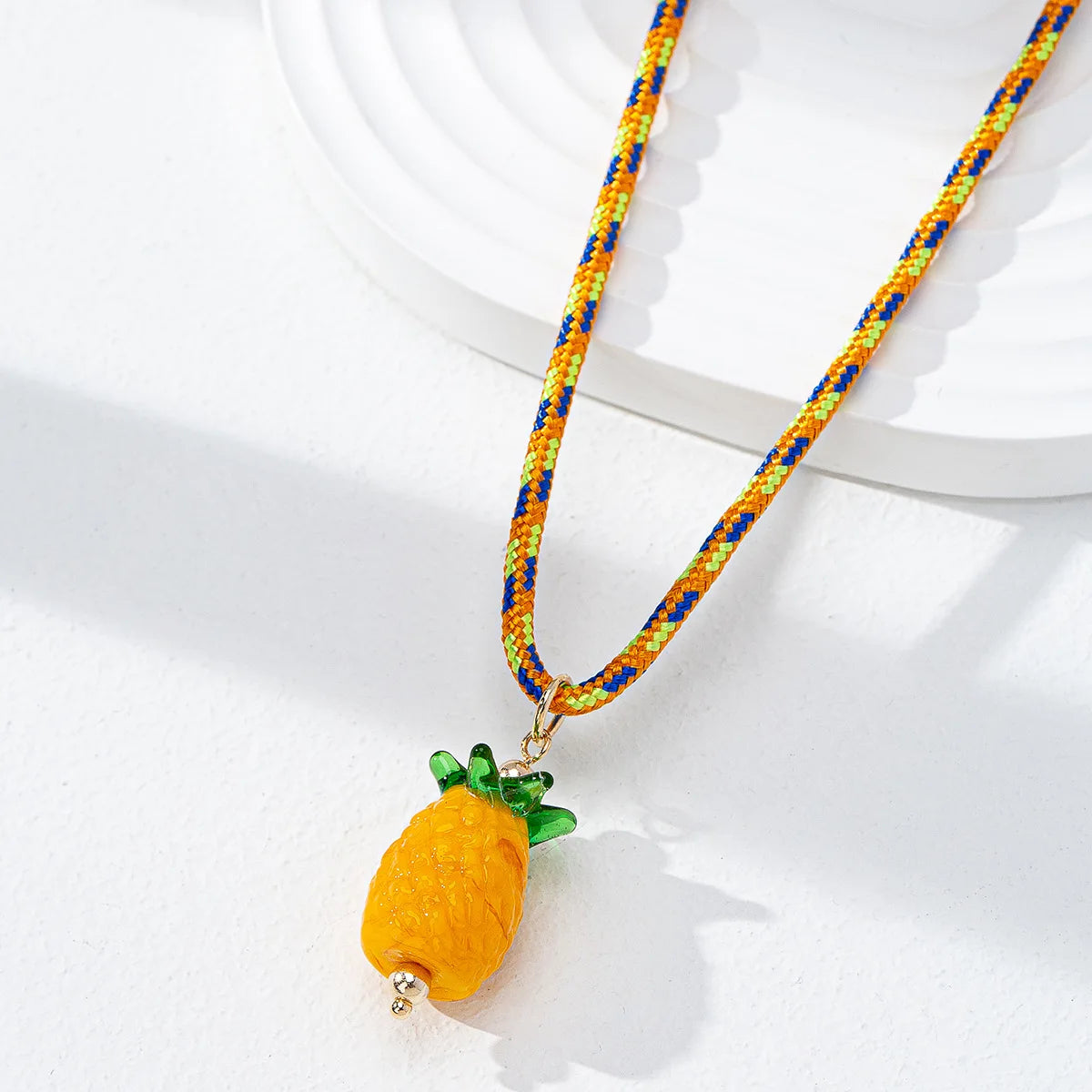 Holiday Summer Bohemian Glass Fruit Pendant Rope Necklace