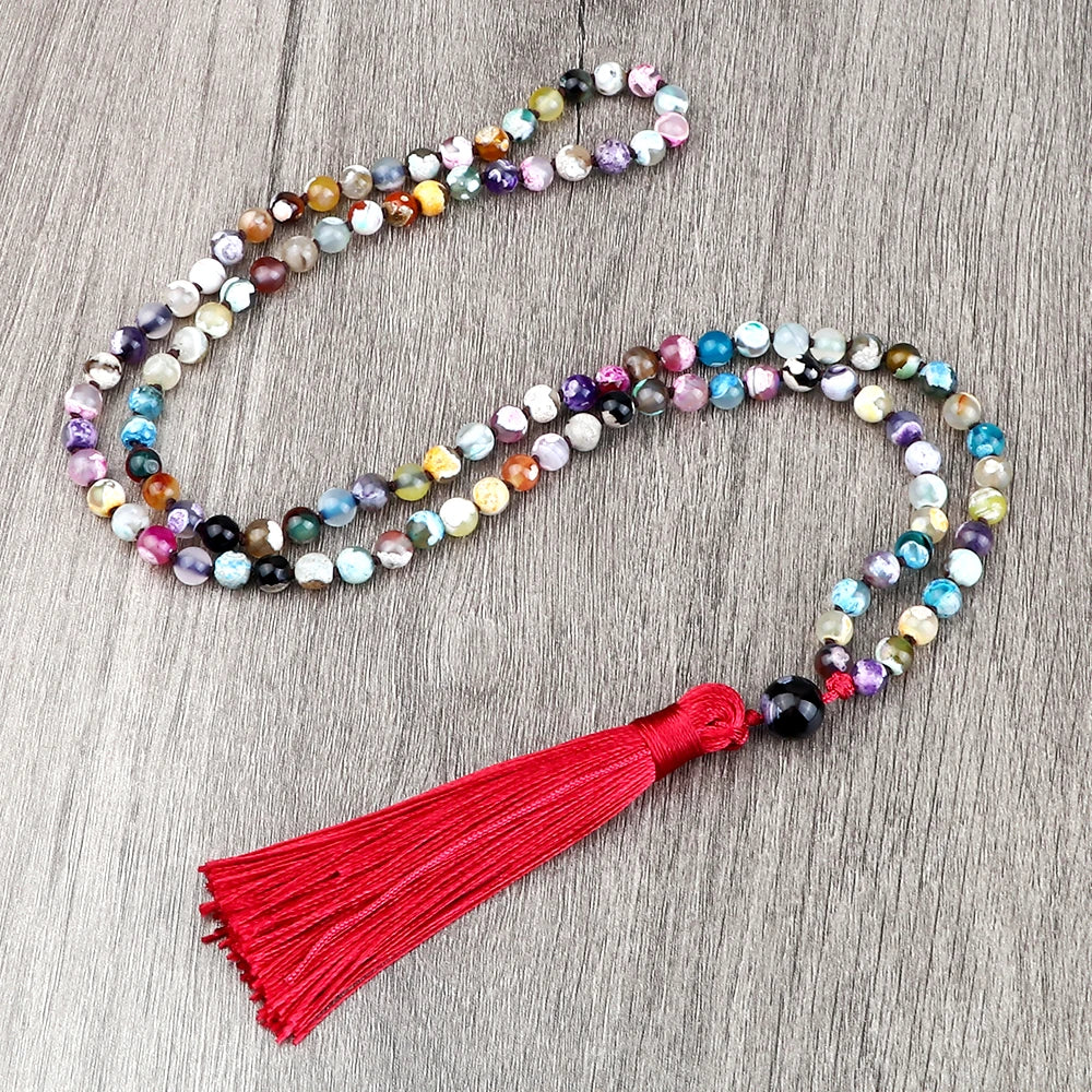 108 Mala Beaded Tassel Necklace Tiger Eyes Turquesa Meditation Yoga Jewelry Women Malachite Bohemian Ethnic Amazonite Necklace