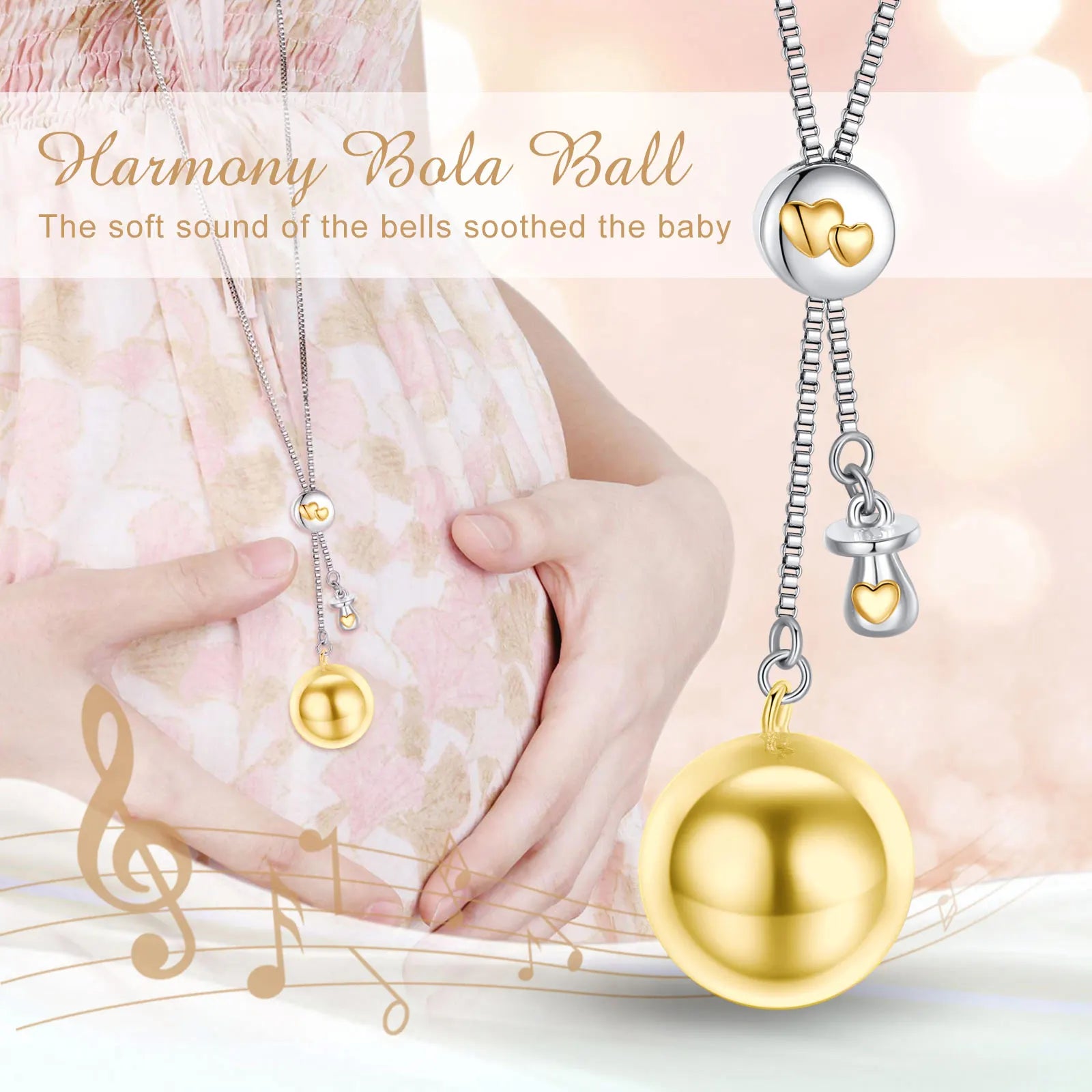 Pendentif téton Eudora Gold Harmony Ball, Bola de grossesse, Collier carillon pour bébé, Appel d'ange, Bijoux de maternité, Cadeau pour femme