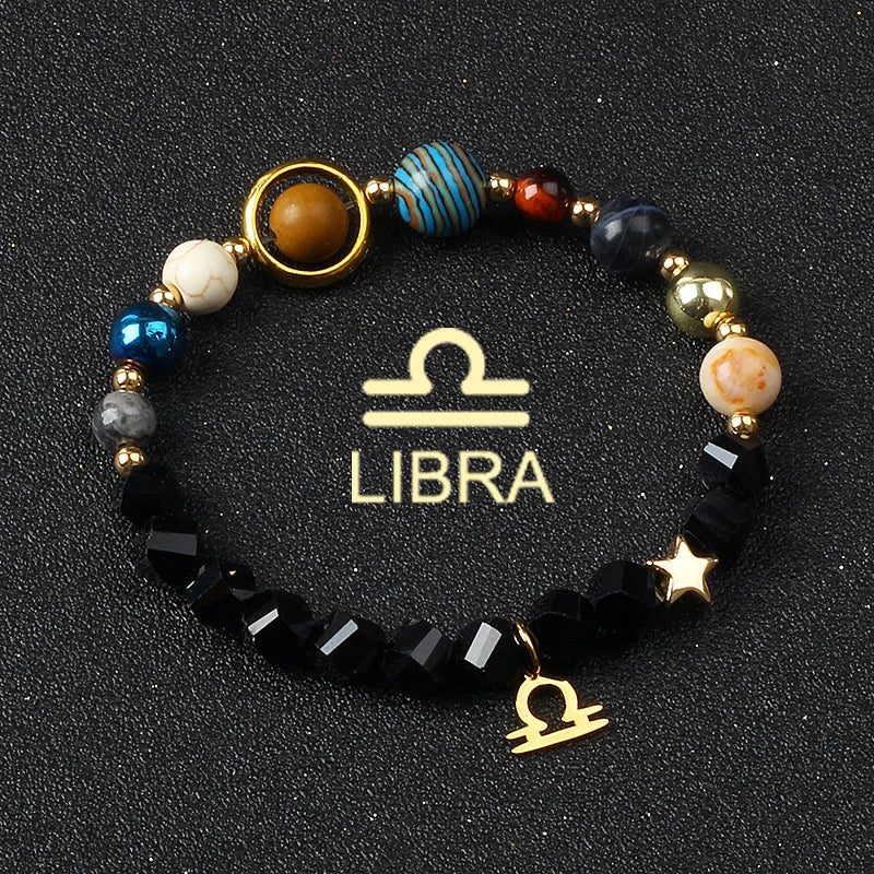 Universe Galaxy Eight Planets 12 Constellation Bracelets for Women Natural Stone Solar System Bracelets Libra Virgo Leo Jewelry - Madeinsea©
