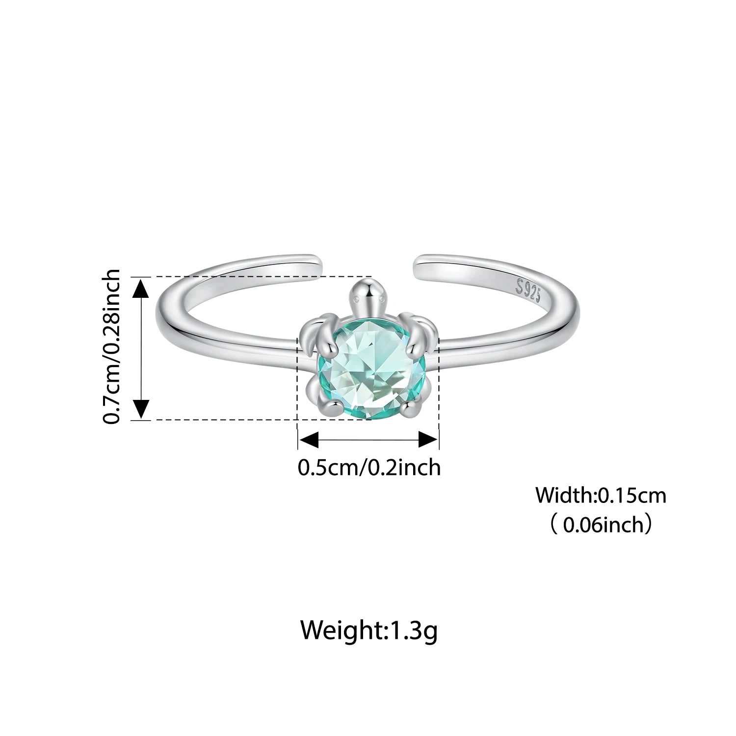 Bamoer 925 Sterling Silver Blue Turtle Open Ring Adjusable Transparent Glass Animal Ring for Women Teens Cute Xmas Wishes Gift