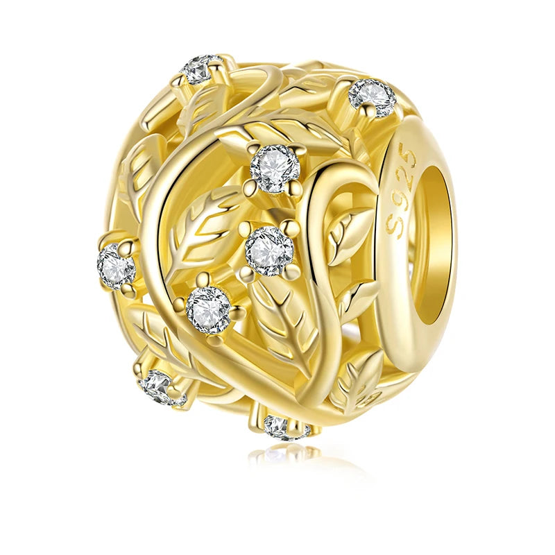 WOSTU 925 Sterling Silver Tow Tone DIY Bee Pendant Lucky Four-Leaf Clover Charm Colorful Leaves Bead Fit Original Bracelet Neck