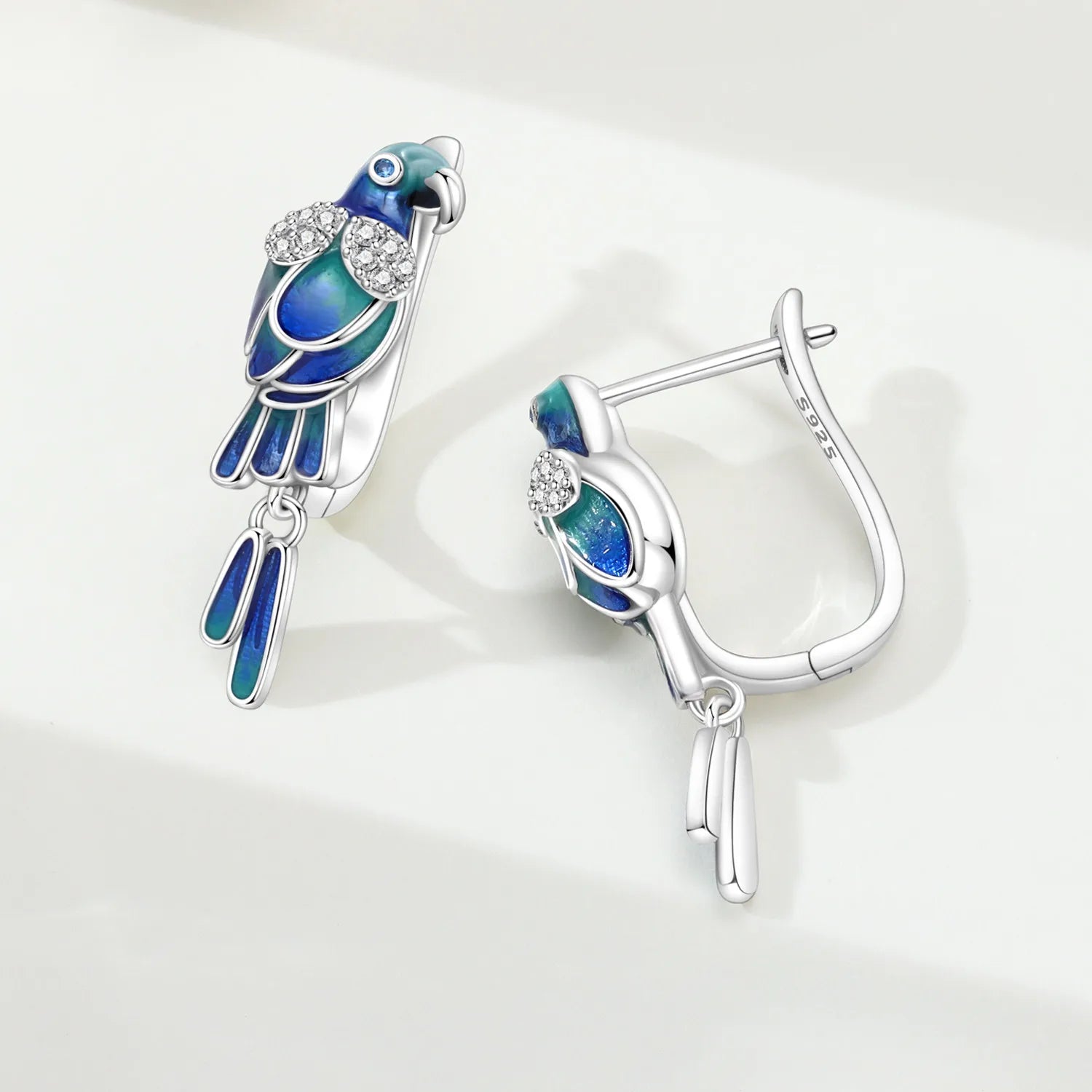 PANPOKI 925 Sterling Silver Blue Green Parrot Bird Drop Earrings Women Earrings Charm Fashion Versatile Party Jewelry Gifts