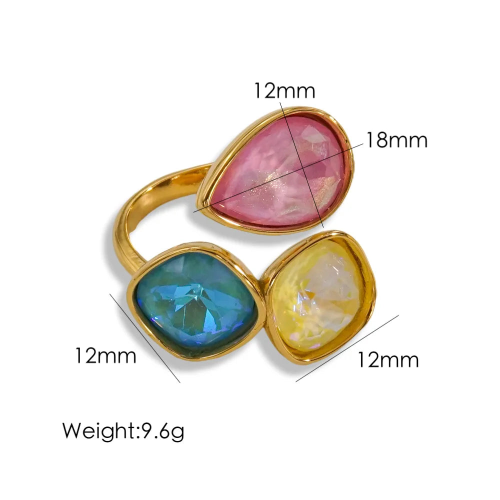 Multi-Color Fashion Jewelry Open Rings 18K Gold Plated Stainless Steel Simple Crystal Ring For Women Jewelry