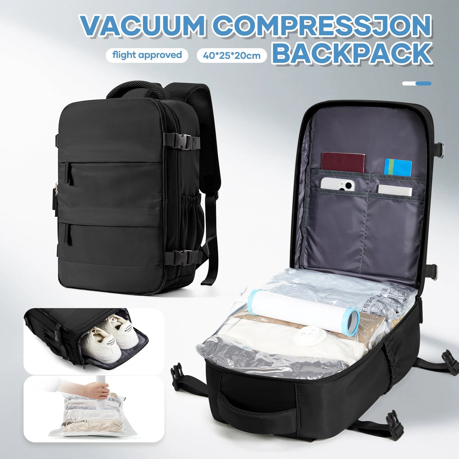 Vacuum Compression Bags Women Men Hand Luggage Ryanair 40x20x25 Trave Backpack, Business Laptop Bag Carry on School Backpack