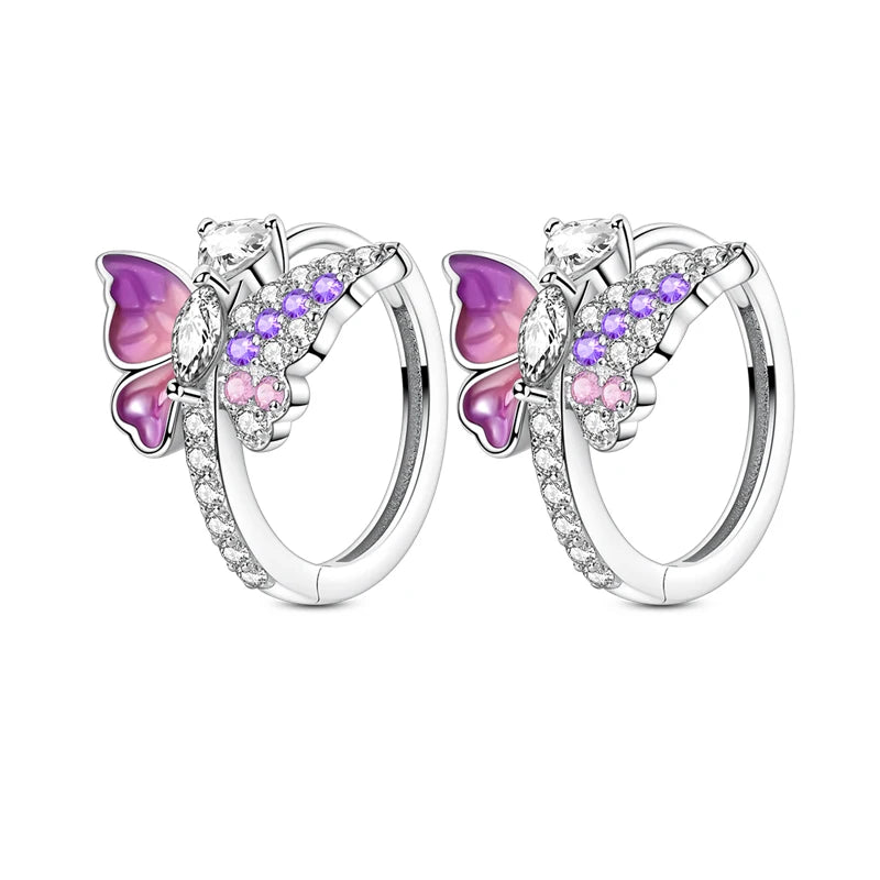 Springtime Earrings For Women 925 Silver Plated Double Hoop Butterfly Bees Ladybird Insect Earrings Party Jewelry Birthday Gifts