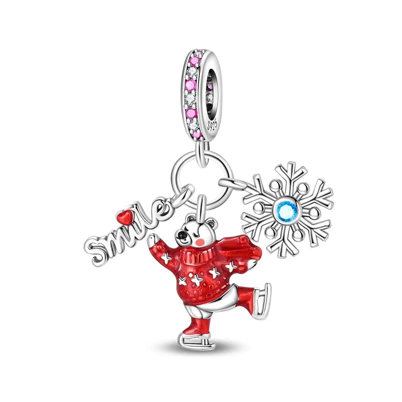 Hot Sale Charms Bead 925 Sterling Silver Winter Series Snowman Elk Christmas Pendants Fit Bangle Bracelet Necklace DIY Jewelry