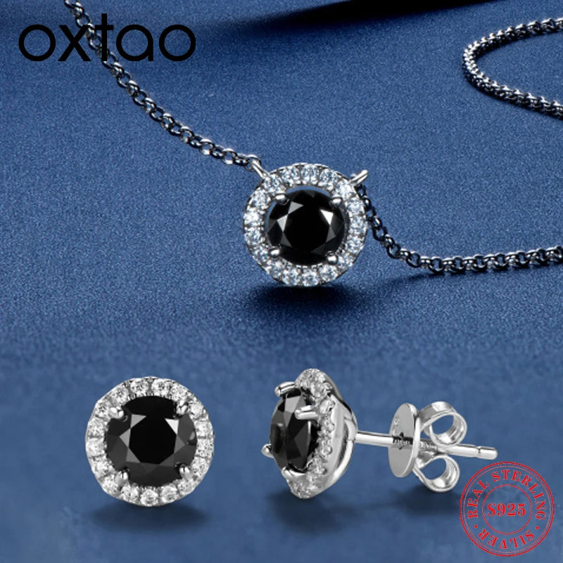 Black Moissanite Agate Earring Necklace Set 925 Sterling Silver Retro Classic Rose Gold Pendant Necklace Boutique Jewelry Gifts