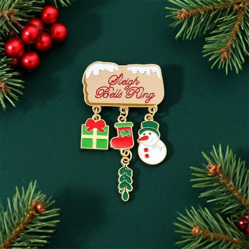 Fashion Christmas Brooch For Women Men Xmas Tree Snowman Wreath Elk Metal Tassel Lapel Pins Badges New Year Party Festival Gift