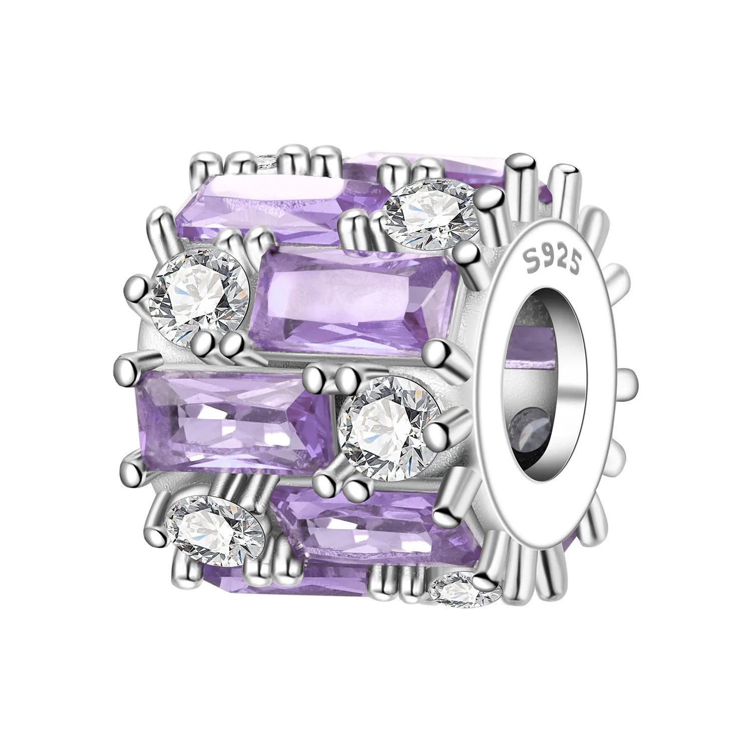 PANPOKI 925 Sterling Silver Elegant Purple Zircon Beads Original Pendants Bracelet Charm Jewelry Party DIY Trendy Gifts