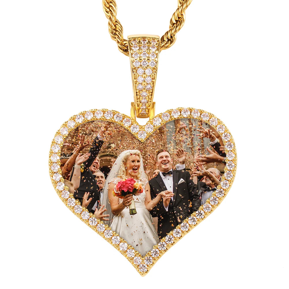 Heart Memory Medallions Custom Photo Pendant Necklace Chain For Mens Women Hip Hop Jewelry Personality Name Engraved Custom Gift