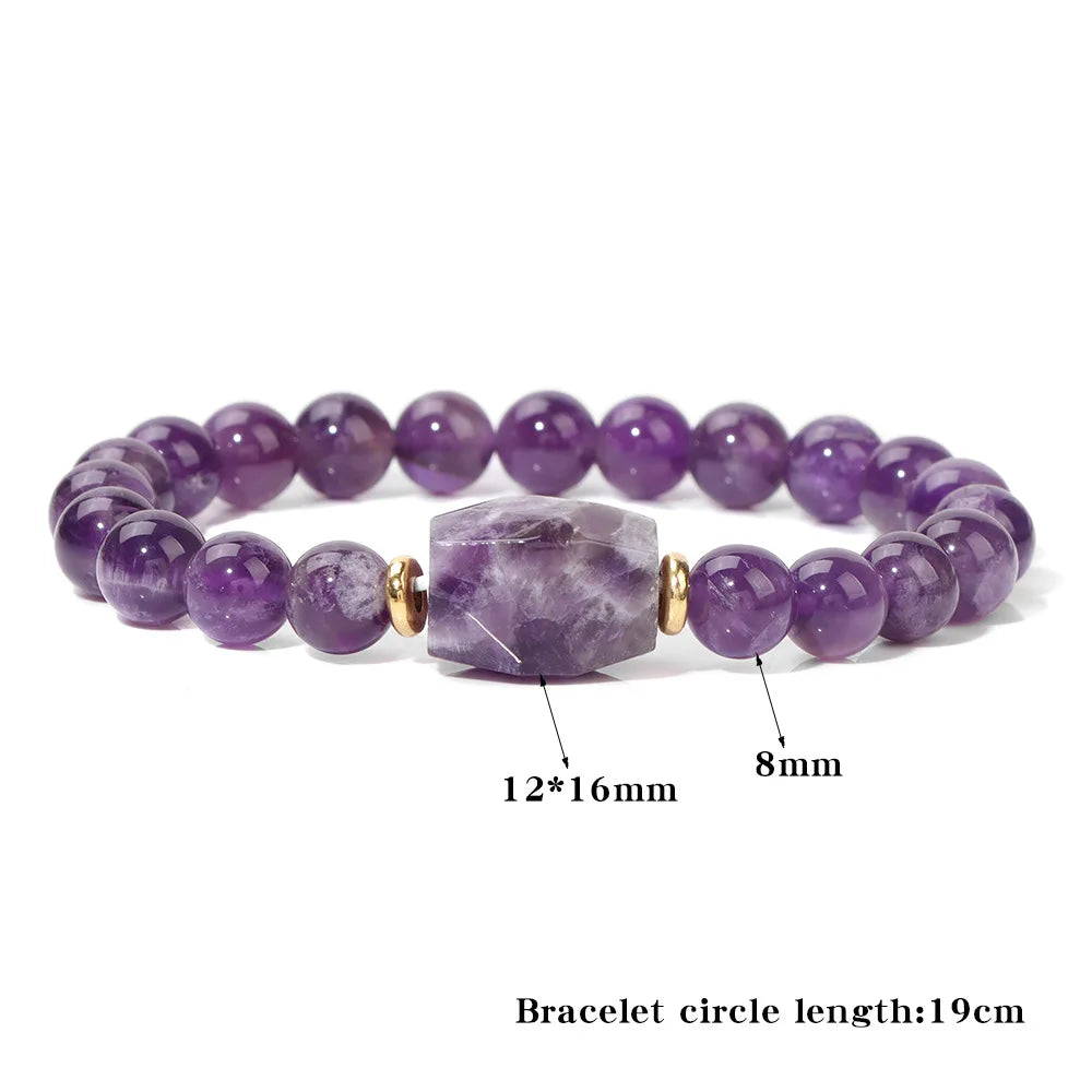 MKENDN Armband mit 8 mm großen quadratischen Tigeraugenperlen für Damen und Herren, Naturstein, Rosenquarz, Citrin, elastisches Armband, Heil- und Reiki-Schmuck