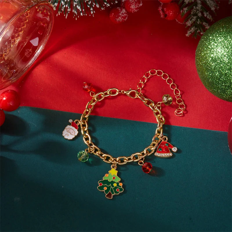 Christmas Series Santa Claus Tree Elk Pendant Bracelets for Women Snowflake Candy Elk Xmas Tree Metal Chain Bracelet Jewelry