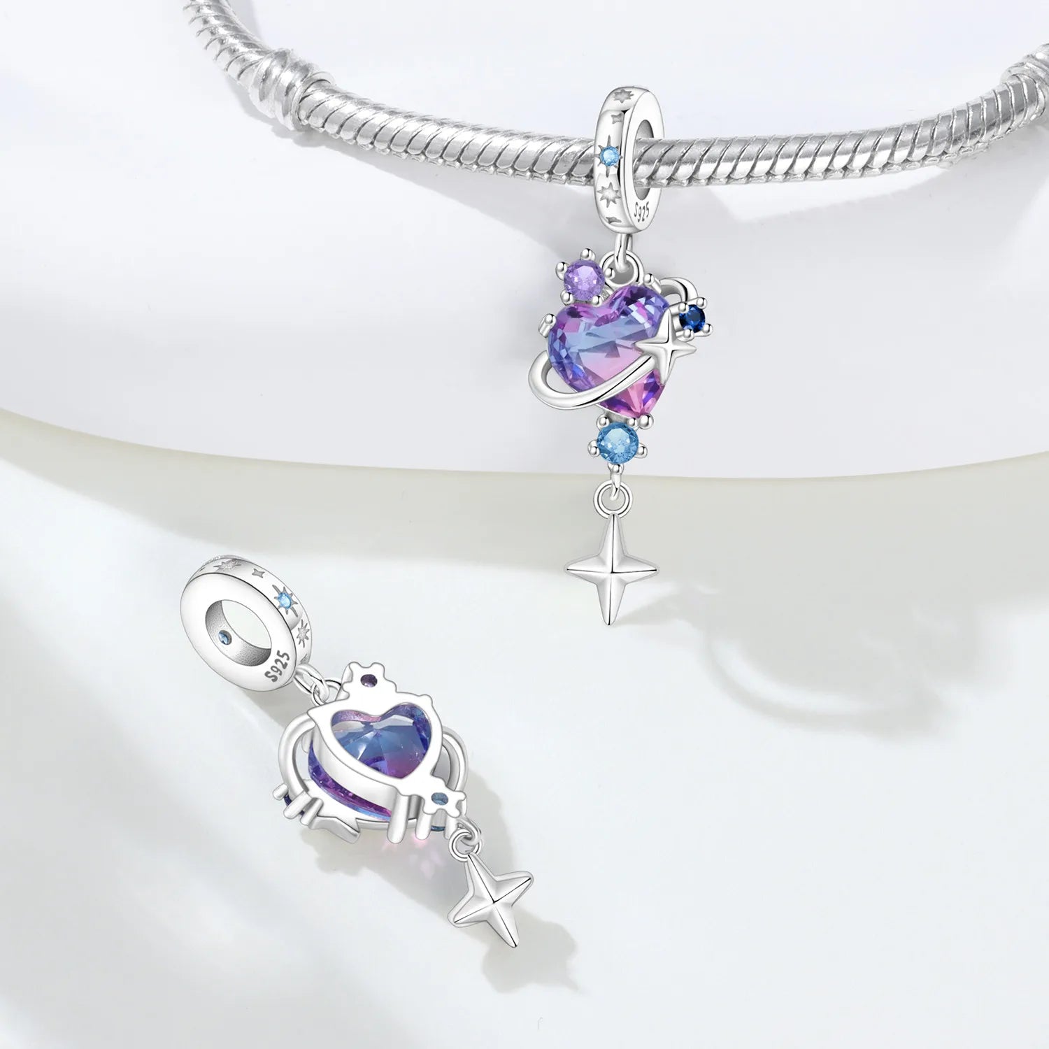 PANPOKI 925 Sterling Silver Colorful Love Satellite Pendant Charms Beads Fit Bracelet DIY Party Trendy Gift Jewelry Accessory