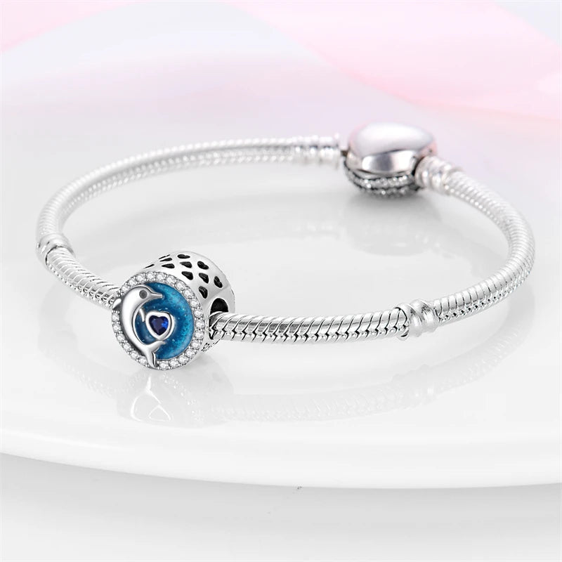 Genuine 925 Silver Evil Eye Blue Zircon Round Lucky Charms Beads Fit Pandach 925 Original Bracelets Fine DIY Birthday Jewelry