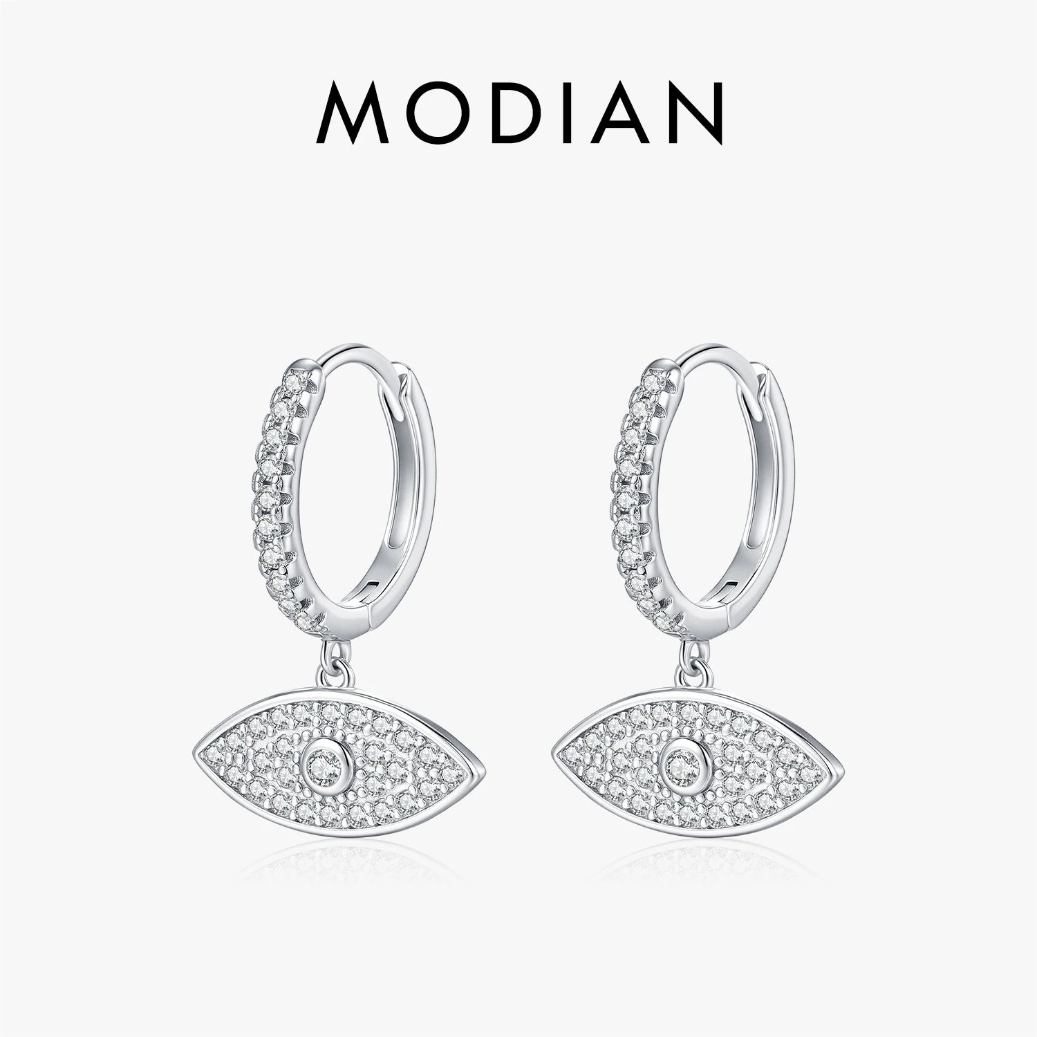MODIAN 925 Sterling Silver Trendy Dazzling Clear CZ Swings Hoop Earrings Classic Eyes Ear Buckle For Women Fine Jewelry
