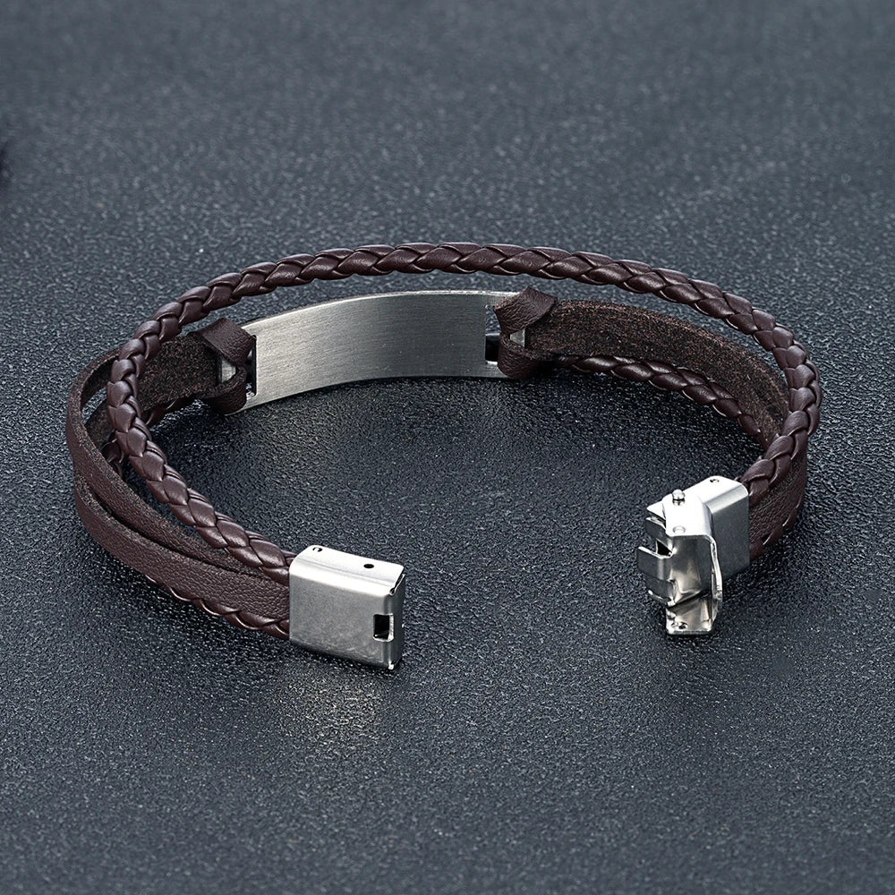 MKENDN Luxury Brand Custom Logo Name Engrave Leather Bangle & Bracelet Women Handmade life-saving Men Rope Id Bracelets