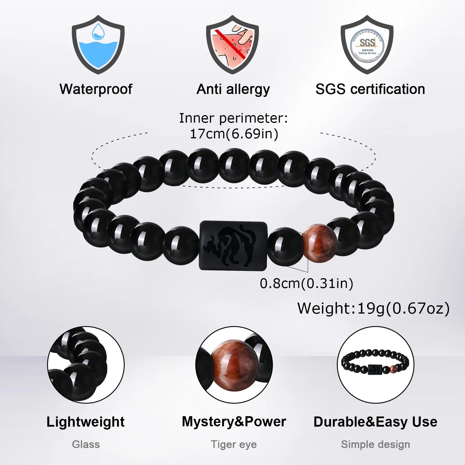 Vnox 12 Zodiac Charms Bracelets Gift for Men Dad,Both Sided Constellation Birthmonth Beaded Bracelet Wristband,Father's Day Gift