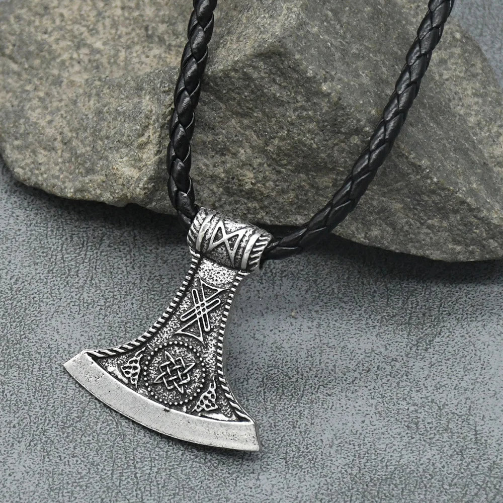 Viking Hammer Axe Pendant Necklaces For Men Vintage Slavic Kolovrat Perun Ax Jewelry Wholesale Gift For Boyfriend