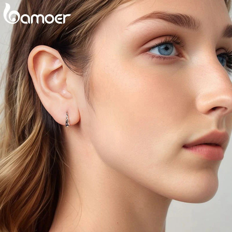 BAMOER 925 Sterling Silver Geometric Hook Earring Bold Diamond-shaped Original For Women Teens Birthday Gift Daily Jewelry