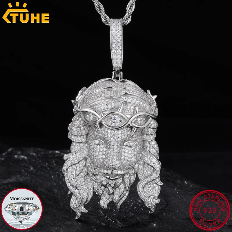 Pendentifs unisexes TUHE de haute qualité en moissanite D VVS sertis de pierres, représentant Jésus, pour hommes, style hip-hop
